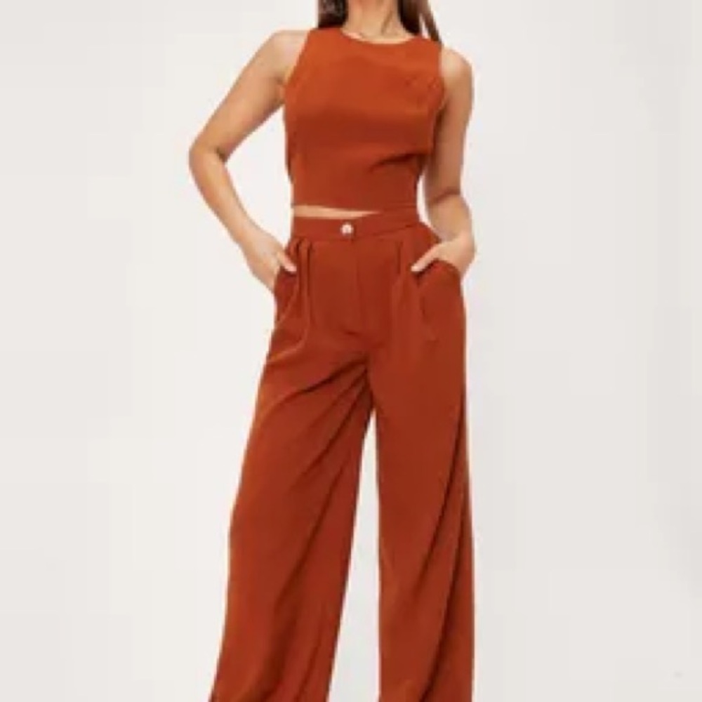 Paper Crane Terracotta Wide Leg Jumpsuit